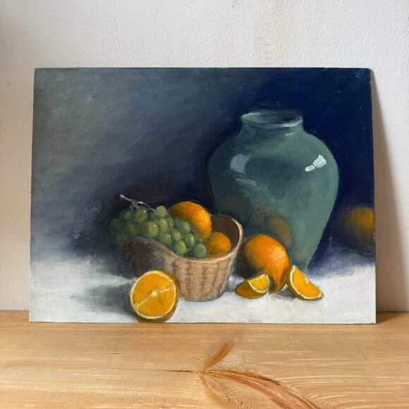 Vintage Still Life Oil PaintingCitrus & Ginger JarGrandmillennial Decor